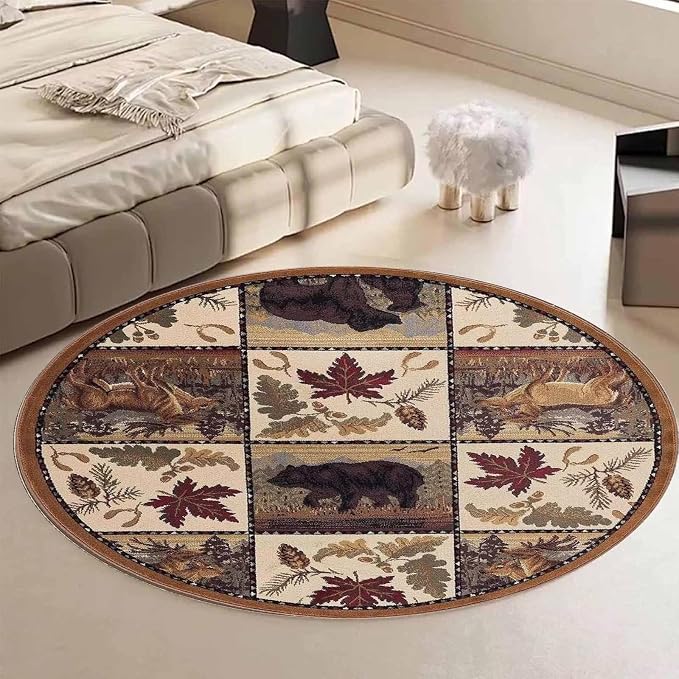 Abstract Pine Cone Round Area Rug 3 Feet Rustic Lodge Cabin Moose Deer Rugs for Bathroom Entryway Non-Slip Vintage Empire Bear Circular Rug