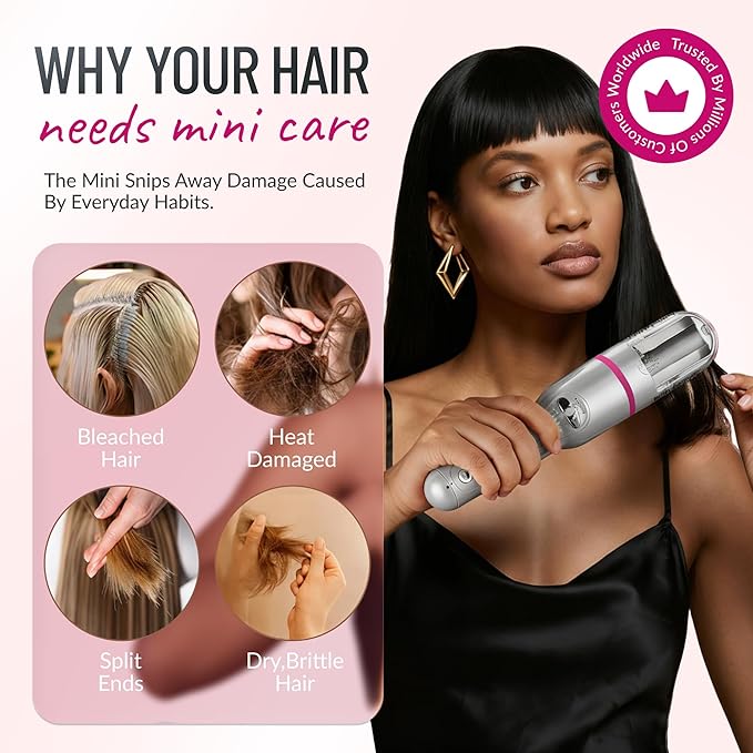 Split Ender Mini – Original Cordless Split End Hair Trimmer for Dry, Damaged, Brittle, Broken, Curly, Frizzy, or Straight Hair – Battery Operated (3 AAA) – At Home Hair Care & Styling Tool – Pink