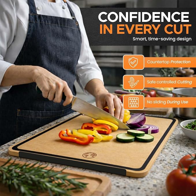 Earth’s Dreams Composite Wood Cutting Board 17” x 12”, Built in Groove | Extra Large, Non-Toxic, Dishwasher Safe, Knife-Friendly, Heavy-Duty Kitchen & Charcuterie Board