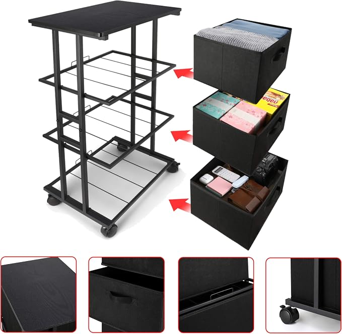 MAX Houser Dresser Storage with 3 Drawers, Fabric Dresser Tower, Vertical Storage Unit for Bedroom, Closet, Office, Black