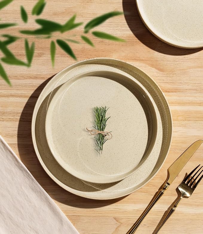 TheTerra Ceramic Dinnerware Sets for 8, 24 Pieces Porcelain Lightweight Speckled Plates and Bowls Sets, Scratch Resistant Dish Set, Oven & Microwave & Dishwasher Safe, Cappuccino