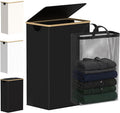 efluky Slim Laundry Basket with Lid, Narrow Laundry Hamper with Removable Bag, Skinny Dirty Clothes Basket with Bamboo Handles for Bathroom, Bedroom & Laundry Room, 90L Black