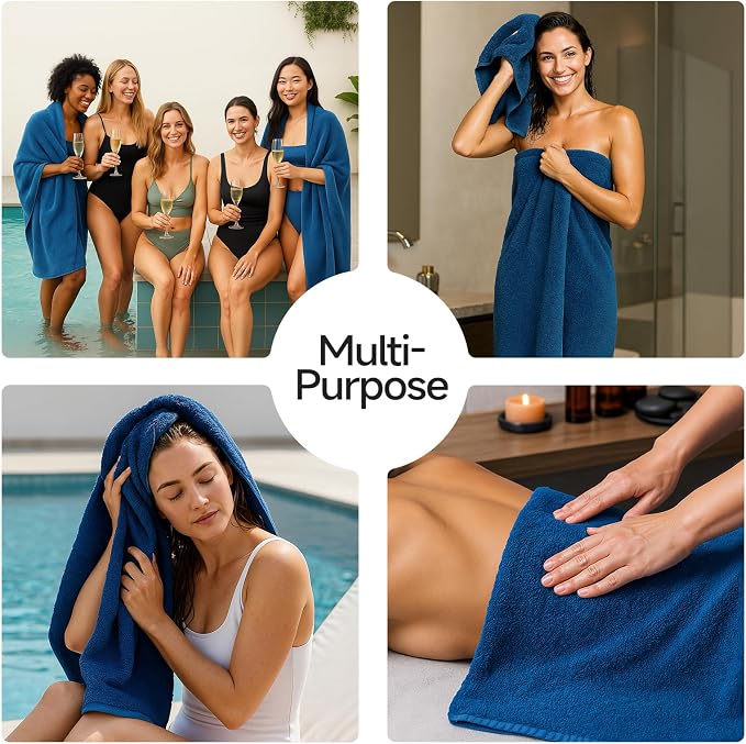 REDKISS 2 Piece Luxury Bath Towel Set - 31x62 inch Oversized Thick Bath Towels, 100% Cotton, 900 GSM, Super Soft, Highly Absorbent, Quick Dry Large Shower Towels for Bathroom, Pool, Gym, Spa, Navy