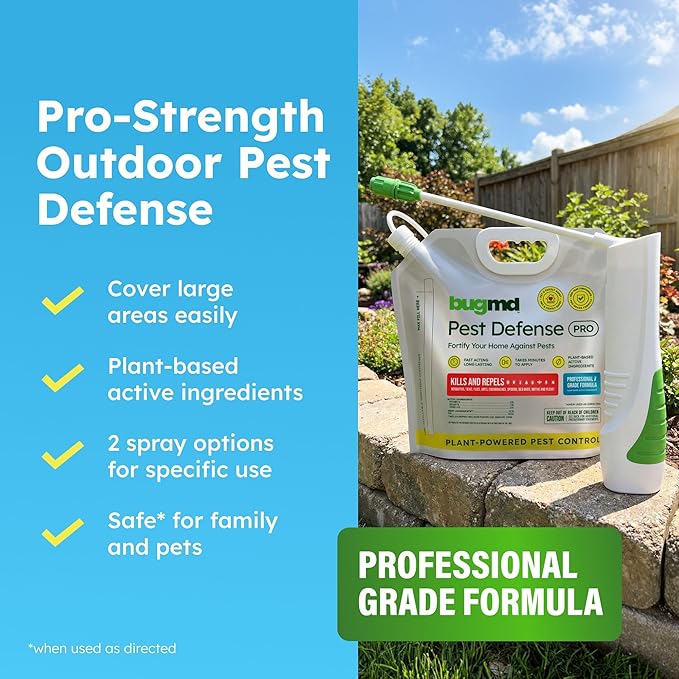 BugMD Pest Defense Pro Peppermint Oil Bug Spray & Mosquito Repellent Outdoor Patio - Ant Killer & Tick Spray for Yard | Plant Powered Electric Sprayer Wand Kit