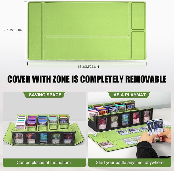 Kabinka Card Storage Box with Commander Display, 5-Row Deck Case with Removable Lid; 3900+ Card Deck Box for MTG Sports Cards, 5 Top Loaders, 5 Stoppers, 48 Dividers,1 Dice Tray (Black & Lemon Green)