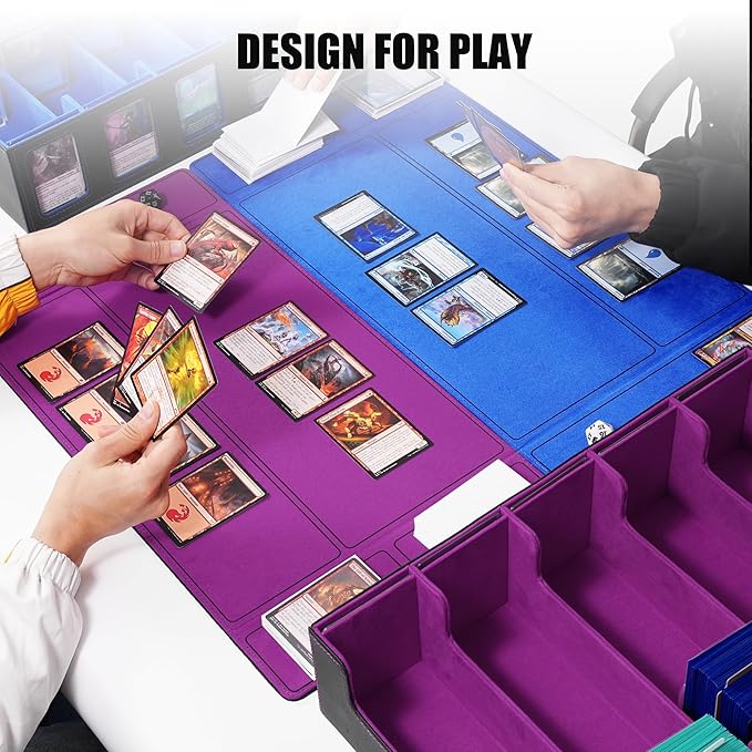 Kabinka Trading Card Storage Box with Commander Display, 5-Row Deck Case with Removable Lid; 3900+ Card Deck Box for MTG TCG Sports Card, 5 Top Loaders, 5 Stoppers, 48 Dividers,1 Dice Tray
