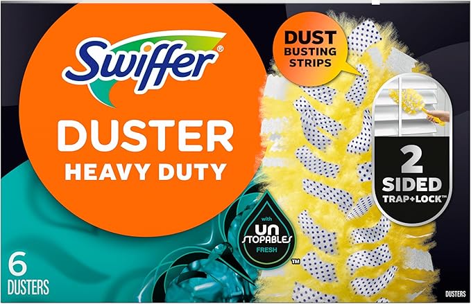 Swiffer Dusters Heavy Duty, Feather Head Multi-Surface Duster Refills for Cleaning, Unstopables, Yellow, 24 Count (4 Packs of 6)