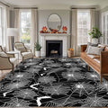 8 x 10 Ft Large Area Rug for Living Room, Halloween Indoor Accent Rugs for Bedroom, Black Scary White Bat Animal Net Geometric Decorative Modern Carpet Washable Low Pile Non Slip Rug for Dining Room