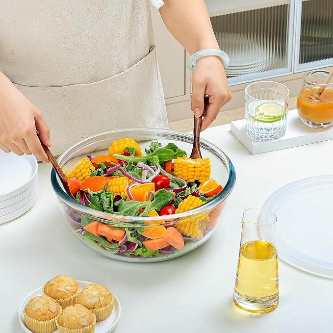 NUTRIUPS 6 QT Large Glass Mixing Bowl with Lid, Glass Bowl for Sourdough | Borosilicate Glass with Ventilated Lid with Silicone Seal for Easy Opening,6 QT Big Capacity for Family Meals ﻿