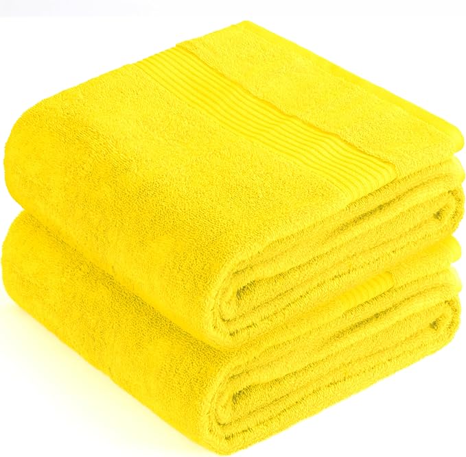 Cotton Paradise 100% Cotton Turkish Towel Set, Soft Absorbent Quick Dry, 2 Piece 35x70 Bath Sheet Set, Yellow
