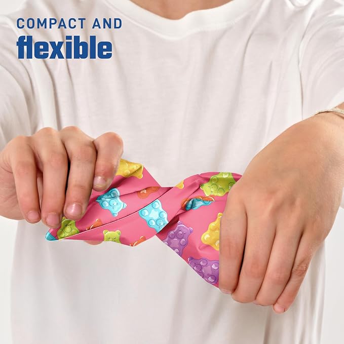 Fit & Fresh Cool Coolers 2 Pack Soft Ice for Lunch Bags, Flexible Stretch Nylon, Durable, Reusable Lunch Box Ice Packs, Soft Ice, Reusable Freezer Packs, Lunch Ice, Easy to Clean, Gummy Bears