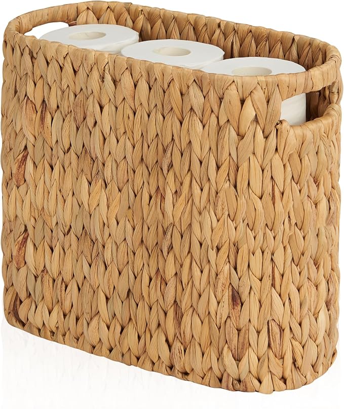 Toilet Paper Storage for 9 Rolls, Water Hyacinth Wicker Toilet Paper Storage Holder, Toilet Paper Basket with Built-in Handles