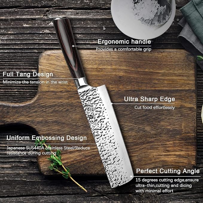 imarku Nakiri Knife 7 Inch, Japanese High Carbon Stainless Steel Chopper | Flat-edge blade creates clean, even vegetable and meat cuts, ergonomic handle supports daily chopping and meal preparation