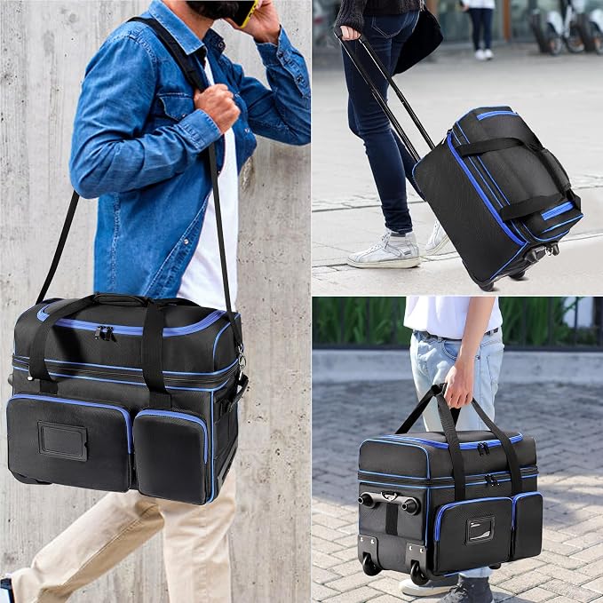 DJ Cable Organizer Bag with Wheels,Soft Gig Bag for DJ Equipment with 9 Detachable Dividers, Medium Padded Soft Storage Case with Multiple Pockets for Microphone, Cord, Headset & Music Accessories