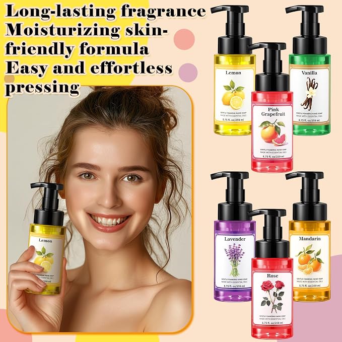 6 Pack Foaming Hand Soap with Pump Care Moisturizing Liquid Fresh Flavor Foam Hand Wash Employee Appreciation Gift Bulk 2026 New Year Gift for Kitchen Bathroom Family Teacher Doctor 8.75 Fl oz