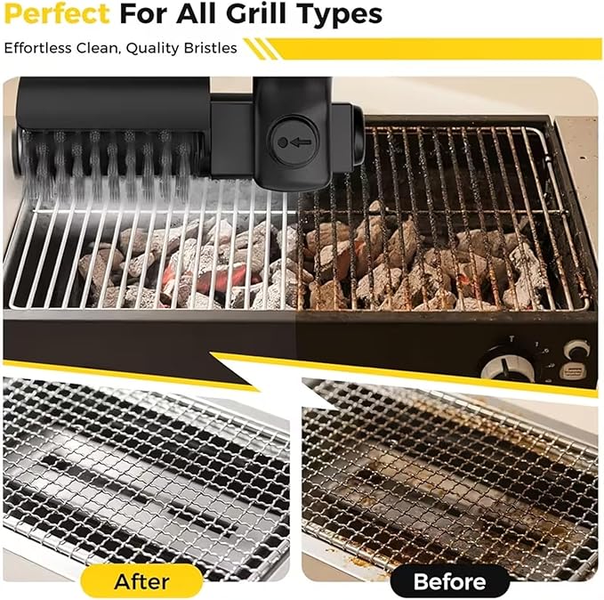 Grill Cleaner, Electric Grill Brush, Cordless BBQ Grill Cleaner with 3 Speed Settings, Adjustable Rotary Head, Reinforced Steel Bristles, for Gas Charcoal Smoker Grates (1 Set)