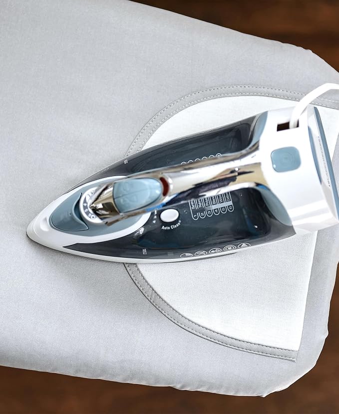 RITZ Professional Ironing Board Pad and Cover Set, Drawstring Closure, Stain and Scorch Resistant Silver Silicone Cover with Thick, Natural Cotton Pad (Ironing Board Not Included)