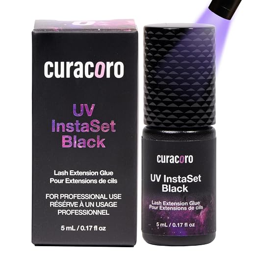 Curacoro UV Lash Glue for Eyelash Extensions, UV Instaset Black | 5ml Black UV Glue, Instant Curing, Low-Odour, 6-Week Retention