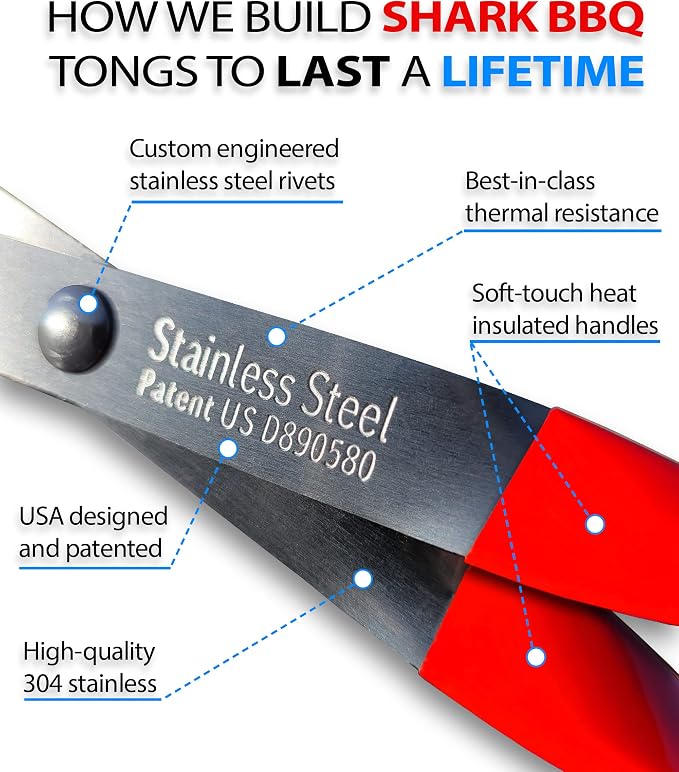 Grill Tongs for Steaks - 2-Pack Gift Set - 17" & 13" Professional Kitchen and Outdoor Grilling Utensil Set (Red)