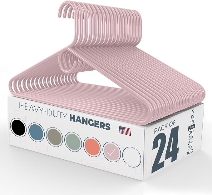 Heavy Duty Clothes Hangers 20 Pack (24 Count) – Made in the USA – 8lb Capacity Plastic Hangers for Adult Clothing – Durable for Pants, Coats, Jackets, or Jeans – Pink