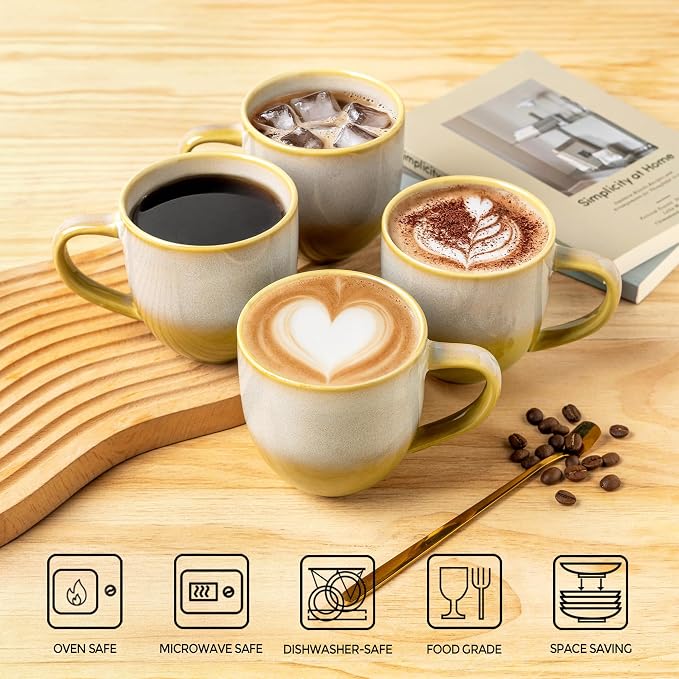 theterra Ceramic Coffee Mugs Set of 6, 12oz Handmade Coffee Cups with Handle for Latte, Tea, Milk, Beer, Hot Cocoa, Autumn Haze