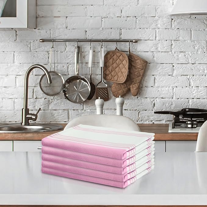 Urban Villa Easter Kitchen Towels 100% Cotton Dish Towels for Kitchen (Set of 6)20”x30” Dish Cloths Highly Absorbent Kitchen Linen Set with Hanging Loop Perfect for Drying Dishes Cleaning Towels-Pink