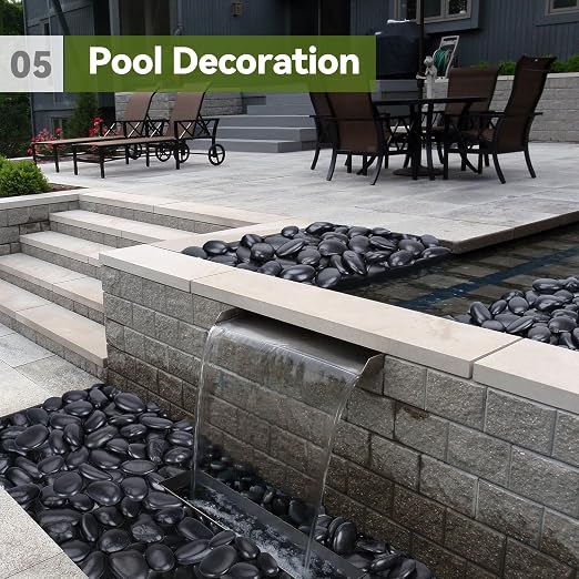 Pulovin 40 lbs Black Stones for Planters, 3-4 Inch Black Landscape Rock | Decorative River Rocks for Plants, Flower Pots, Vase, Polished Garden Stones for Outdoor Landscaping, Walkways, Yard