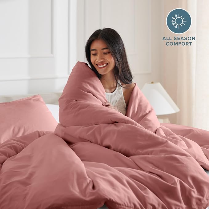 Bare Home Bedding Duvet Cover Queen Size - Premium 1800 Super Soft Collection - Lightweight, Cooling - Soft Breathable Bedding Duvet Cover (Queen, Dusty Rose)