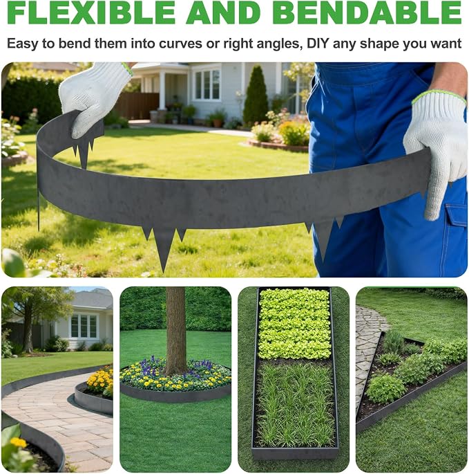 40FT Metal Landscape Edging 12-Pack, 6.5"H Corten Steel Lawn Edging | 12 Stakes, 100-year Service Life, Hammer-in Garden Edging Border, Flexible DIY, for Lawn, Flower Bed, Tree Ring, Pathway