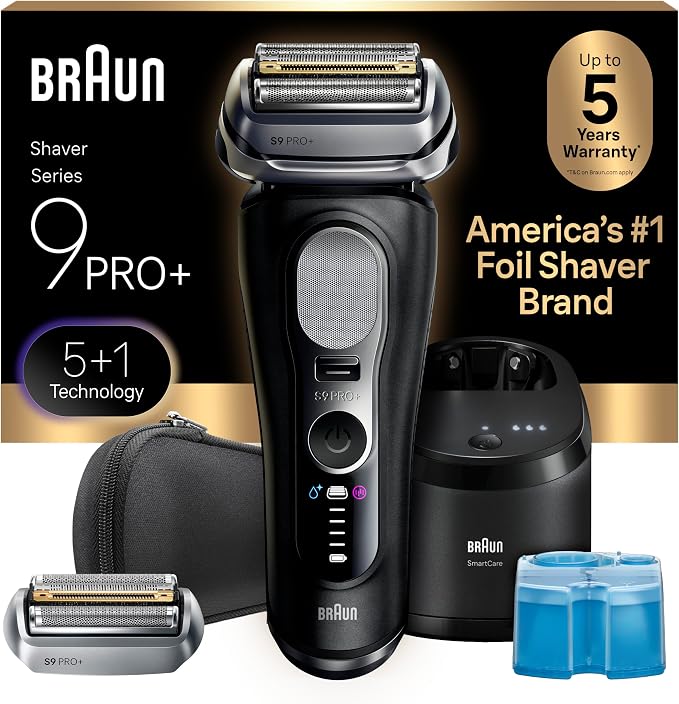 Braun Series 9 PRO+ Electric Shaver for Men, Wet & Dry Foil Razor, 6-in-1 SmartCare Center, Built-in Precision ProTrimmer, Replacement Head, Travel Case, Black 9660CCPS