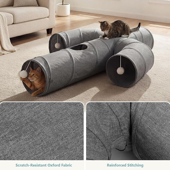 Ownpets Cat Tunnel Sturdy Oxford Fabric Cat Tunnel Toy, Cactus Shape Collapsible Cat Tunnels for Indoor Cats,Interactive Peek Hole Pet Tunnel Tube with Cat Wand Toy