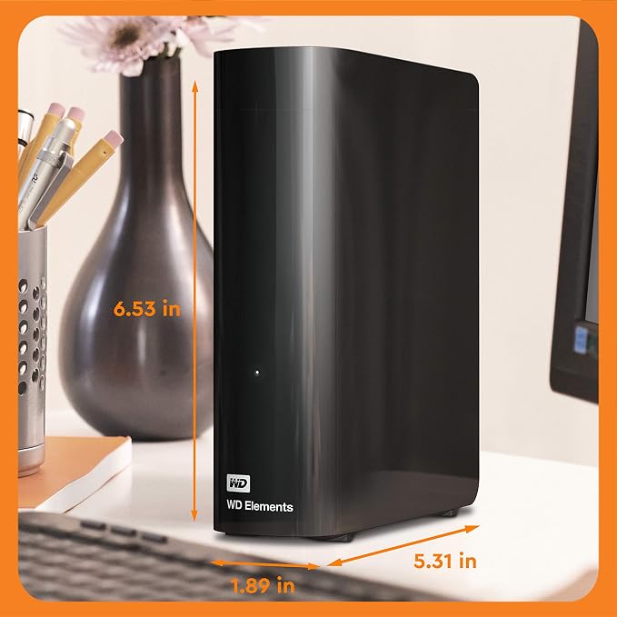 Western Digital 8TB Elements Desktop External Hard Drive, USB 3.0 external hard drive for plug-and-play storage - Western DigitalBWLG0080HBK-NESN, Black