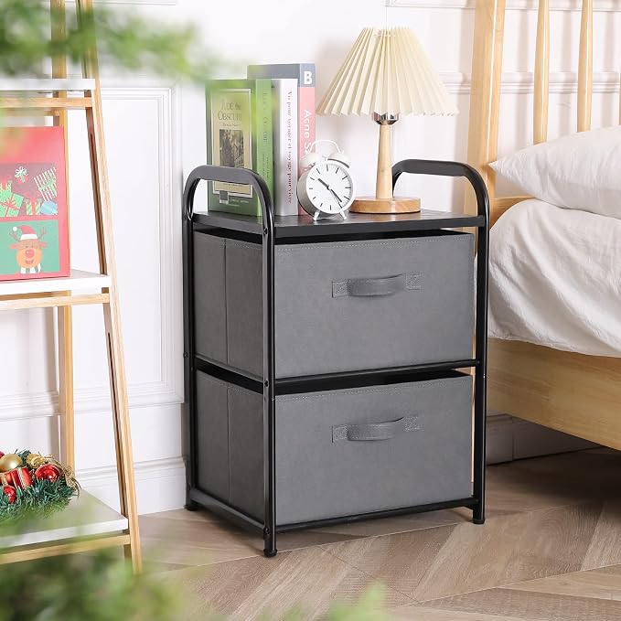 MAX Houser Dresser for Bedroom with 2 Drawers, Dark Grey | Wide Chest of Drawers, Fabric Dresser, Storage Organizer Unit with Fabric Bins for Closet, Living Room, Hallway