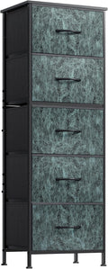 WLIVE Fabric Dresser, 5-Drawer Tall Dressers for Bedroom, Storage Dresser Organizer with Fabric Bins, Wood Top, Sturdy Steel Frame, Chest of Drawers for Closet, Hallway, Vintage Green