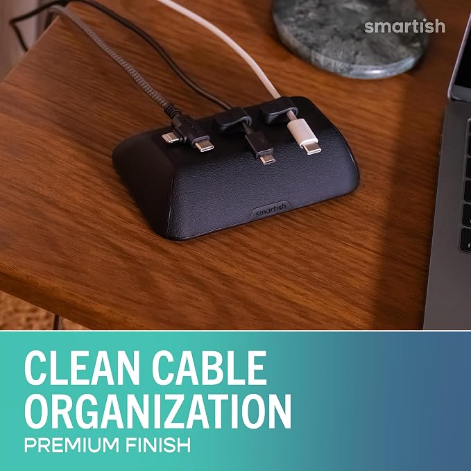 Smartish® Magnetic Cord Holder - Bigger Cable Wrangler Organizer with Magnet Clips for Charger Management on Desktop, Nightstand - Holds 6+ Cables - Black Tie Affair