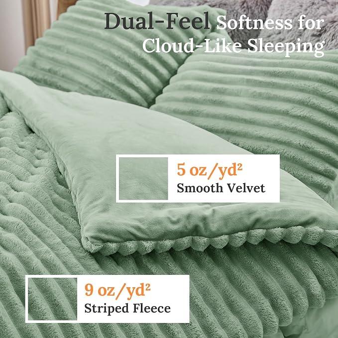 Sasttie Full Comforter Set 3 Pieces - Super Soft Fleece Comforters Full Size, 1 Luxury Warm Fuzzy Marshmallow Comforter with 2 Pillow Cases, Faux Fur Down Alternative Bedding Set, Sage Green