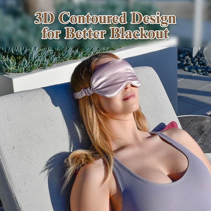 BeeVines 2 Pack 3D Contoured Sleep Mask 22 Momme Mulberry Silk Sleeping Eye Masks, Satin Eye Cover for Lash Extensions, Night Light Blocking Blindfold, 100% Blackout Satin Covers for Men & Women