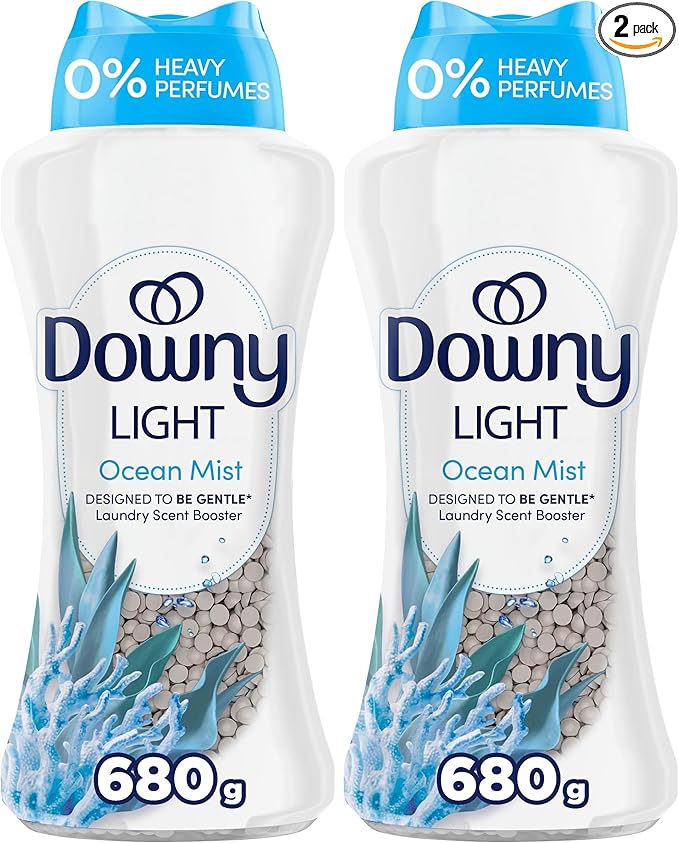 Downy Light Laundry Scent Booster Beads,Ocean Mist Scent,24 OZ,In-Wash Fabric Beads Designed To Be Gentle With A Light Boost Of-Scent,No Heavy Perfumes,(Pack of 2)