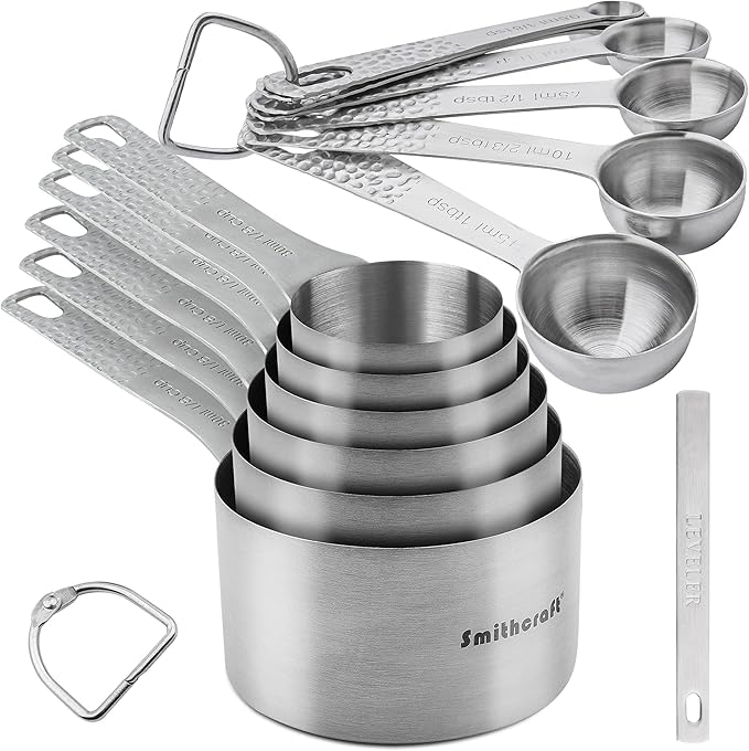 Measuring Cups and Spoons Set of 14, 18/8 Stainless Steel Measuring Cups Spoons Set, 6 Measure Cups and 7 Measure Spoons with Leveler