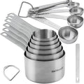 Measuring Cups and Spoons Set of 14, 18/8 Stainless Steel Measuring Cups Spoons Set, 6 Measure Cups and 7 Measure Spoons with Leveler