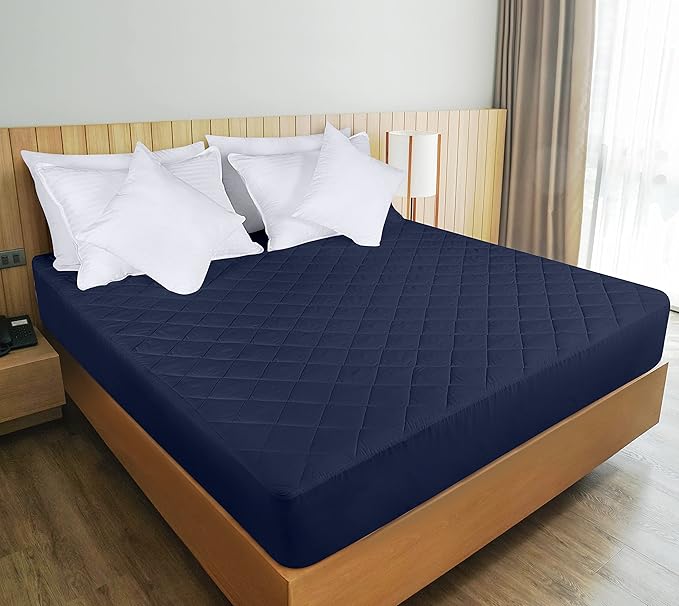 Quilted Fitted Mattress Pad, King Mattress Protector Topper with Deep Pocket Stretches up to 16 Inches, Machine Washable Mattress Cover by Utopia Bedding (Navy)