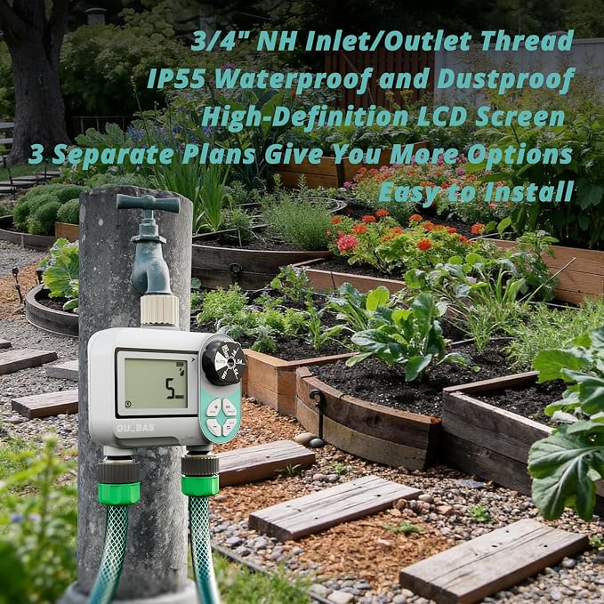 QUOBAS Sprinkler Timer, Weekly Programmable Water Hose Timer for Garden Hose Faucet with Waterproof LCD Screen, Rain Delay/Manual/Automatic Irrigation Watering System for Garden, Lawn, Yard