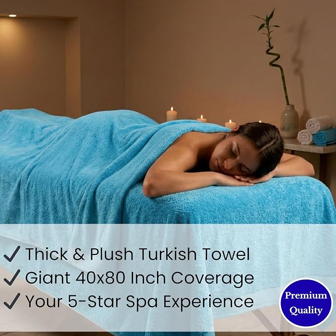 SALBAKOS Luxury 100% Turkish Cotton Bath Sheet 40x80 (1-Piece, Aqua Blue) | Extra Large Jumbo Oversized Bathroom and Beach Towel, Super Soft Highly Absorbent Thick Premium Hotel Quality, Made in Turkey