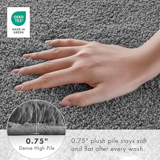 Madison Park Marshmallow Bathroom Rug Non Slip, Luxrurious Plush Bath Mat, Absorbent, Quick Dry, Spa Design Bath Room Décor, 24x72, Grey