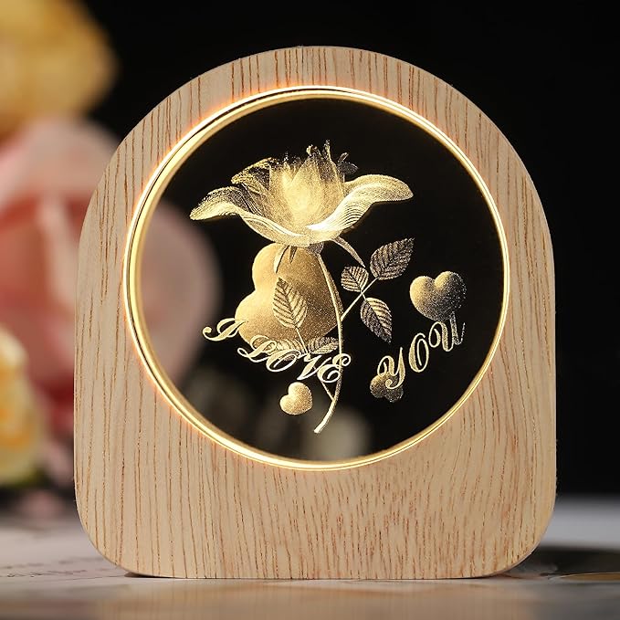ZHSHWAT Gifts for Women,Romantic Rose Night Light and Heart Key Bottle Gift Set - Perfect for Valentines Day, Birthday, Mothers Day Anniversaries for Her Wife