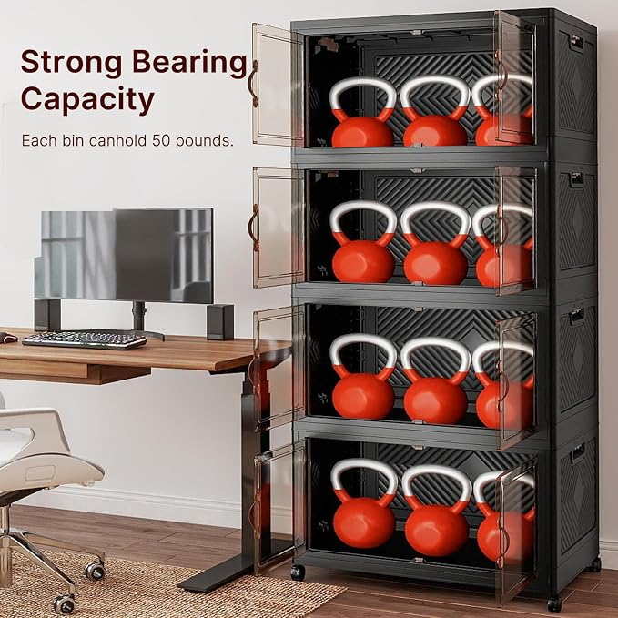Stackable Storage Bins, 700QT Collapsible Drawers with 1 Lid | Large Capacity, Magnetic Door, Stack Lock, Rolling Wheels, Foldable Design, Organizers and Storage for Bedroom Dorm Garage