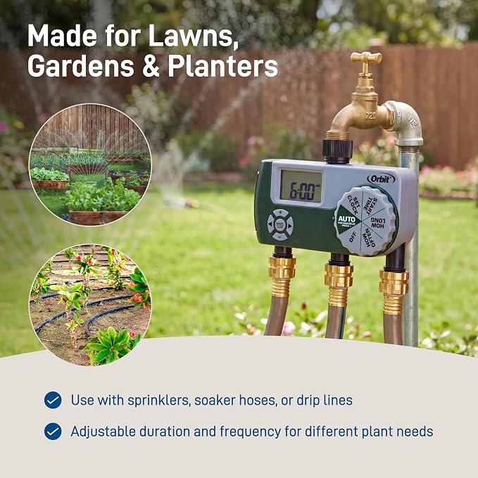 Orbit Programmable Digital Hose Watering Timer - 3 Outlet - Battery Powered - with LCD Screen - Built-in Rain Delay - Water-Resistant - 56082