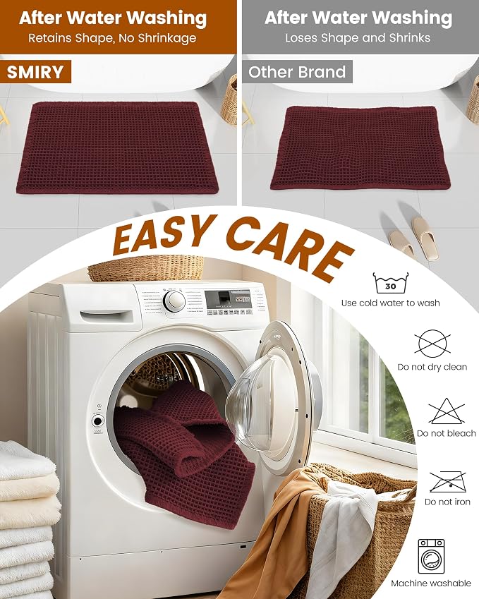 Smiry Waffle Bath Mat 30x20, Extra Soft Absorbent Bathroom Rugs, Non Slip Machine Washable Quick Dry Bath Rugs for Bathroom Floor, Tub, Shower, Home Decor Accessories, Burgundy