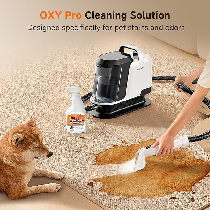 Uwant Upholstery Cleaner Machine with 18Kpa Suction Portable Carpet Cleaner Machine for Cars, Pets with Pet Pro Solution and Self Cleaning Tools Set of 1 for Spot, Rug, Couch
