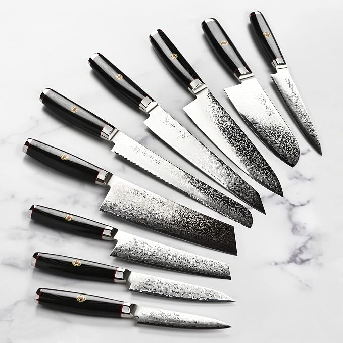 Enso SG2 18 Piece Knife Set - Made in Japan - 101 Layer Stainless Damascus with Dark Ash Knife Block